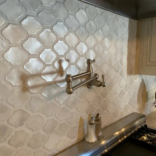 Opalescent Tile Backsplash in a kitchen